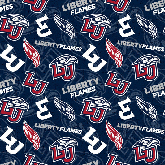 Liberty Flames NCAA Tone on Tone Design Sykel Enterprises Cotton Fabric SYK-LBU-1178