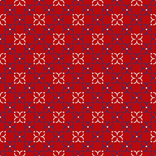 Liberty Geometric Floral Red Satin Moon Designs Blank Quilting Cotton Fabric