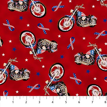 Liberty Ride Motorcycle Toss Red Greg Giordano Northcott Cotton Fabric