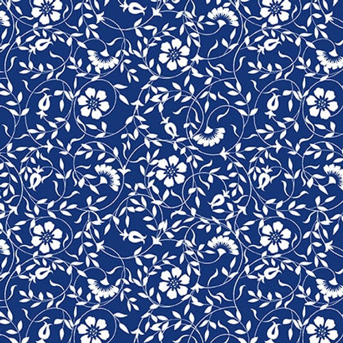 Liberty Viney Floral Navy Blue Satin Moon Designs Blank Quilting Cotton Fabric