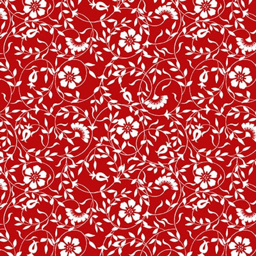 Liberty Viney Floral Red Satin Moon Designs Blank Quilting Cotton Fabric
