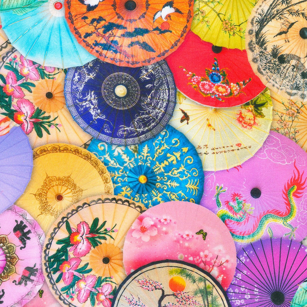 Library of Rarities Paper Parasols Antique Multi Lars Stewart Robert Kaufman Cotton Fabric RK-ANPD-21874-199