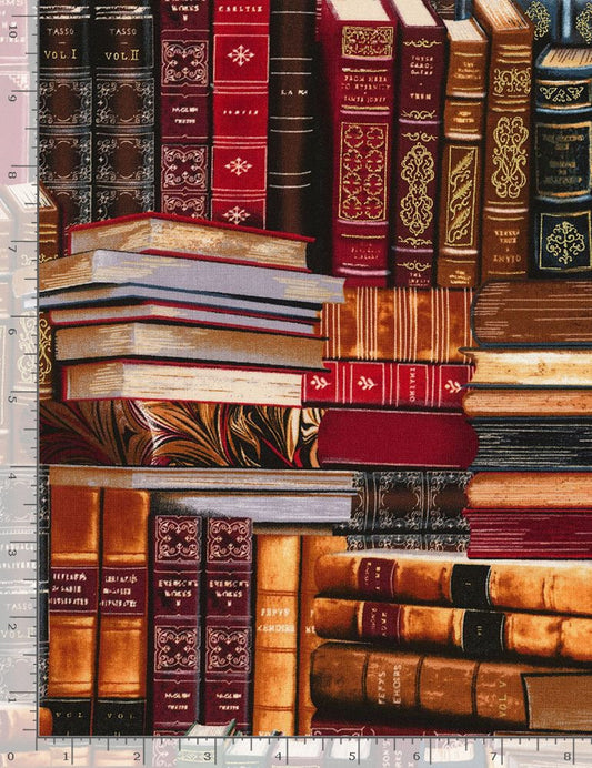 Library Books Stacked Multi Metallic Timeless Treasures Cotton Fabric TT-CM8214 Multi