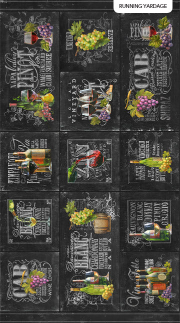 Life Happens Wine Helps Wine Black Panel 24" Ellen Clark Studio Northcott Cotton Fabric