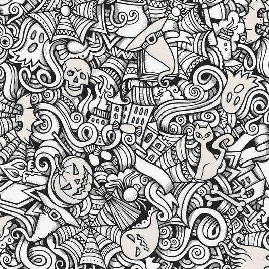 Lights Out Glow the Dark Doodles Licorice White Black  Robert Kaufman Cotton Fabric