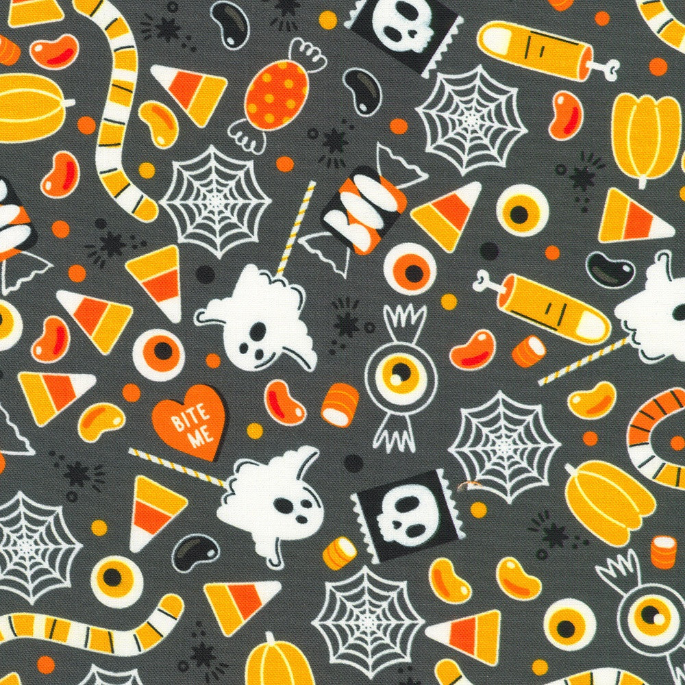 Lights Out Glow in the Dark Candy Ghosts Shadow Gray Robert Kaufman Cotton Fabric RK-SRKDO-23743-304