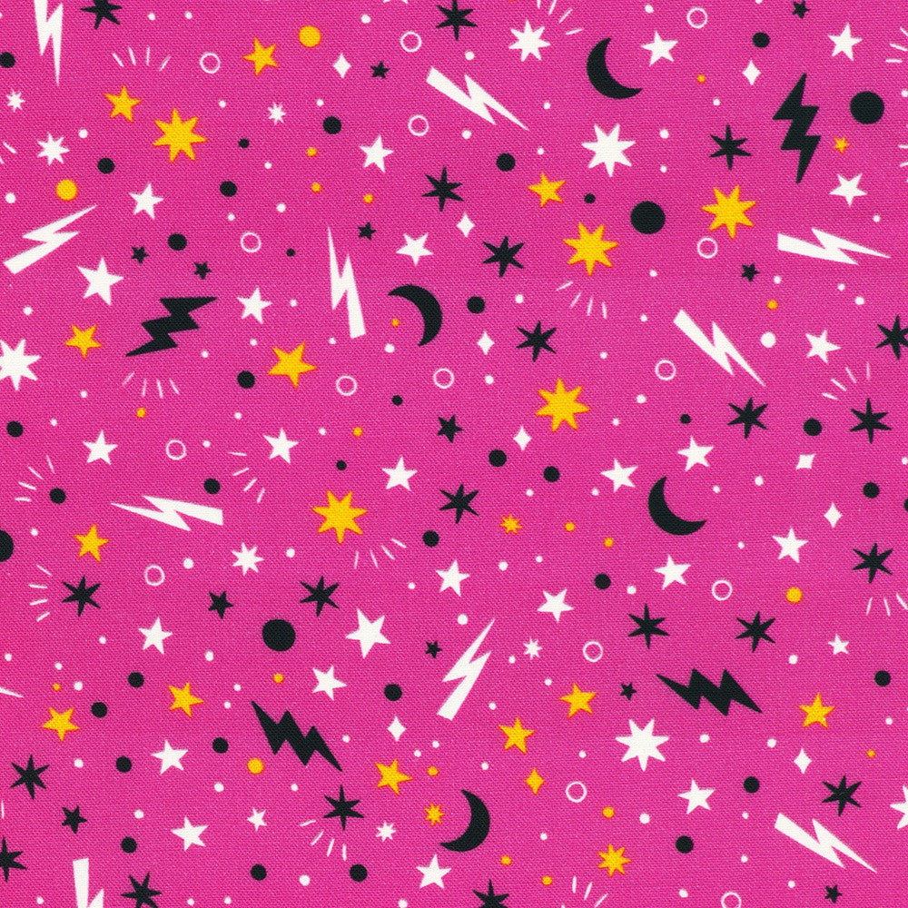 Lights Out Glow in the Dark Halloween Moons Stars Candy Pink Robert Kaufman Cotton Fabric RK-SRKDO-23744-351