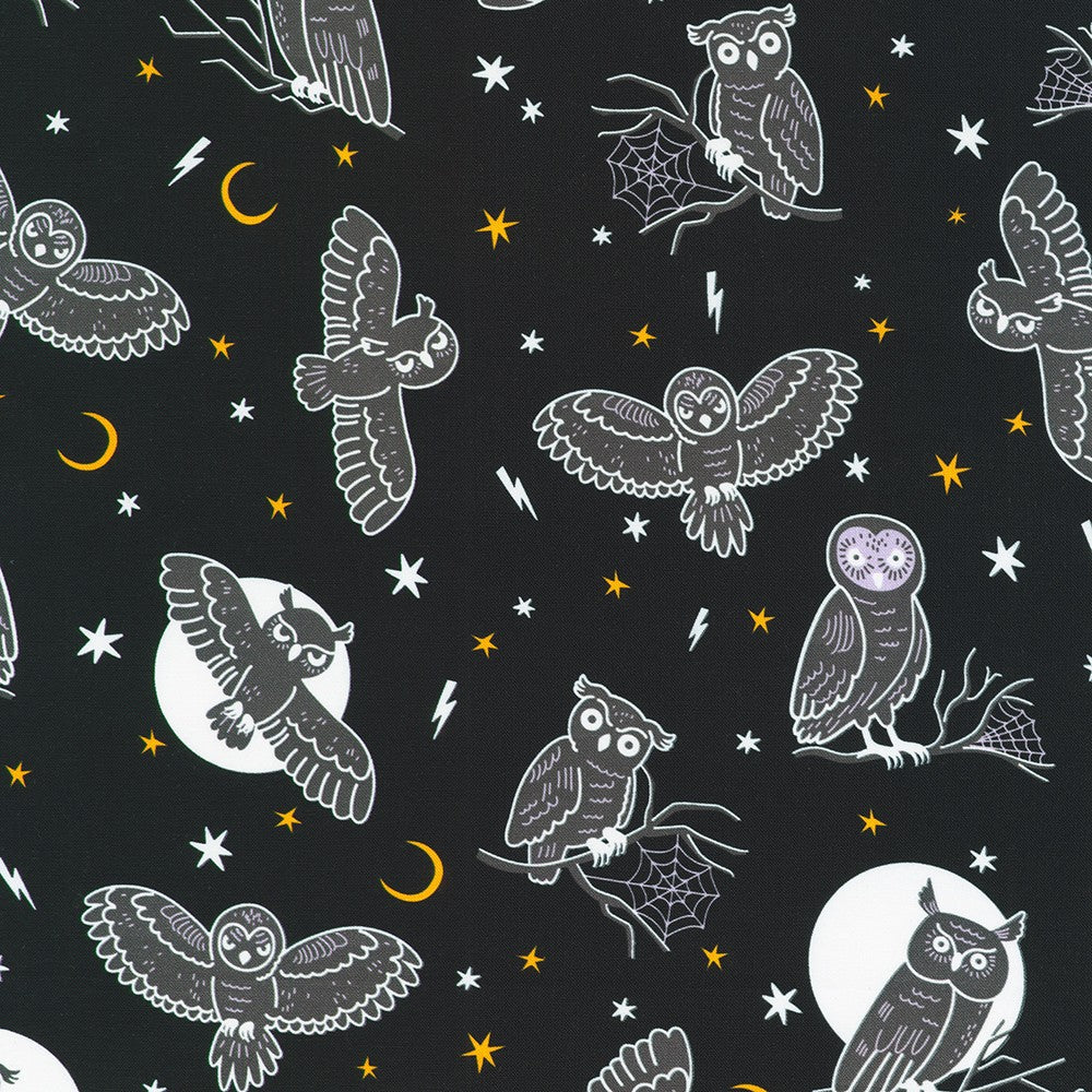 Lights Out Glow in the Dark Owls Night Black Robert Kaufman Cotton Fabric RK-SRKDO-23741-438