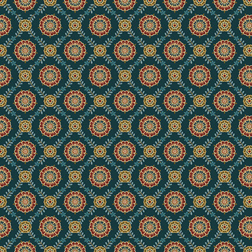 Lille Medallion Lattice Teal Michelle Yeo Henry Glass Cotton Fabric HG-2766-77