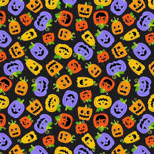 Little Monsters Halloween Pumpkins Black Emily Elizabeth Blank Quilting Cotton Fabric