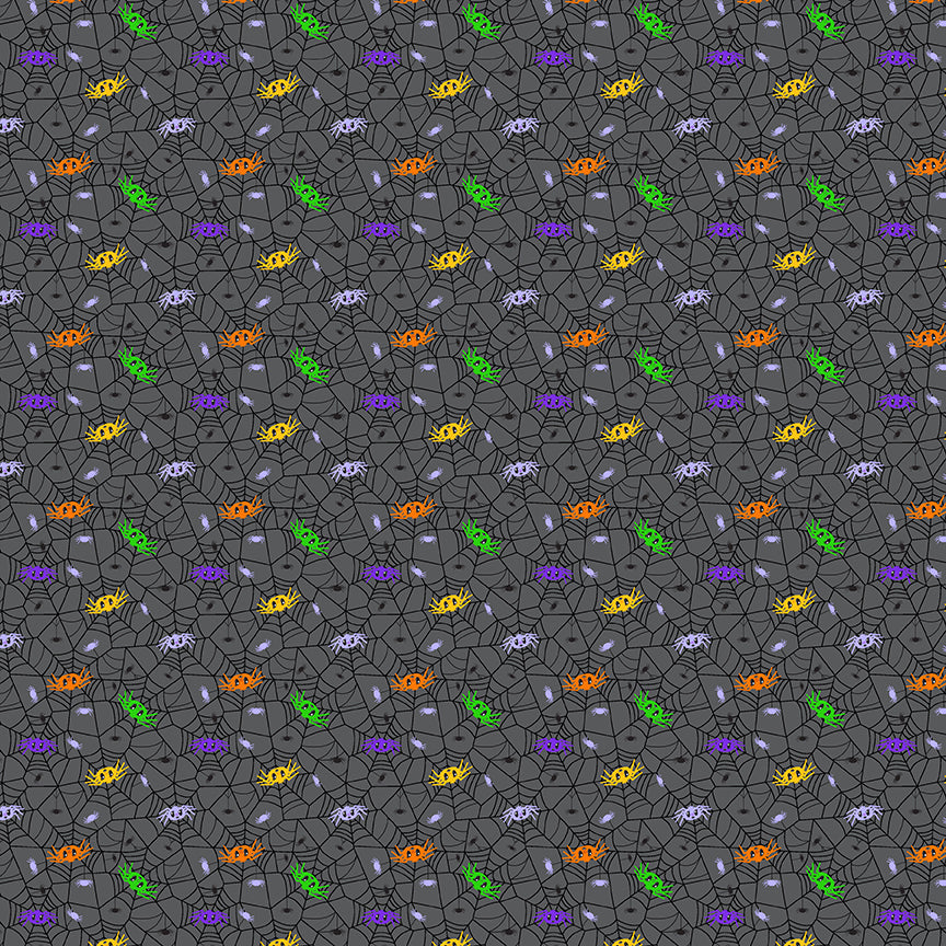 Little Monsters Spiders Spider Webs Gray Emily Elizabeth Blank Quilting Cotton Fabric