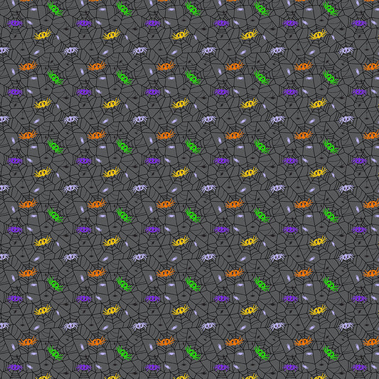 Little Monsters Spiders Spider Webs Gray Emily Elizabeth Blank Quilting Cotton Fabric