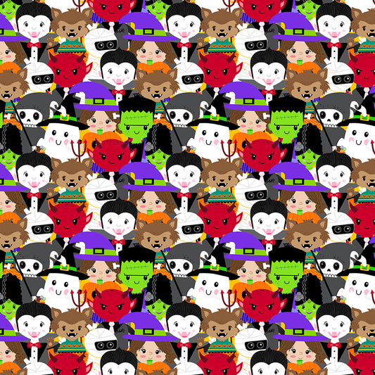 Little Monsters Trick or Treaters Collage Gray Emily Elizabeth Blank Quilting Cotton Fabric