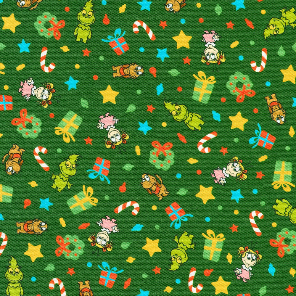 Little Grinch Characters Presents Motifs Green Dr Seuss Enterprises Robert Kaufman Cotton Fabric RK-ADED-23877-7