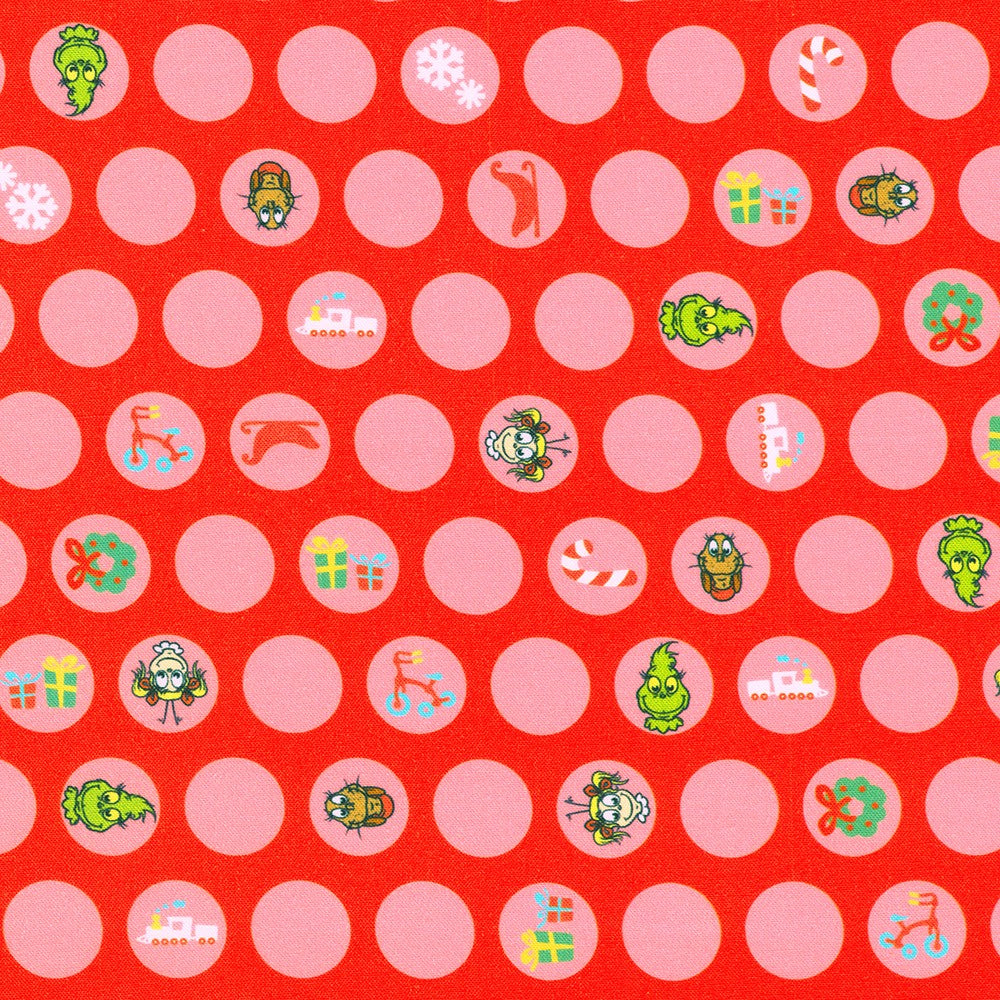 Little Grinch Characters Dots Red Dr Seuss Enterprises Robert Kaufman Cotton Fabric RK-ADED-23876-3