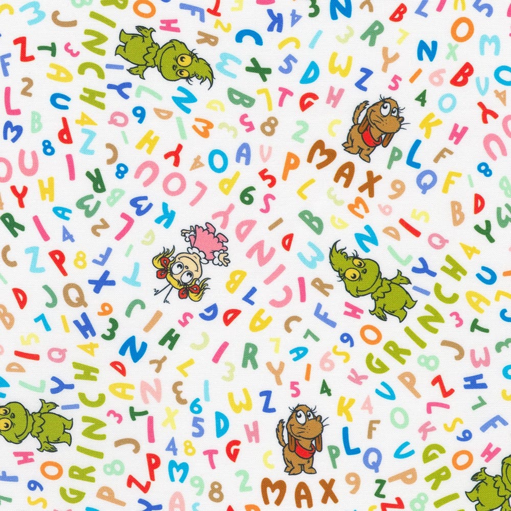 Little Grinch Characters Names and Letters White Dr Seuss Enterprises Robert Kaufman Cotton Fabric RK-ADED-23874-205 | US Fabric Shop