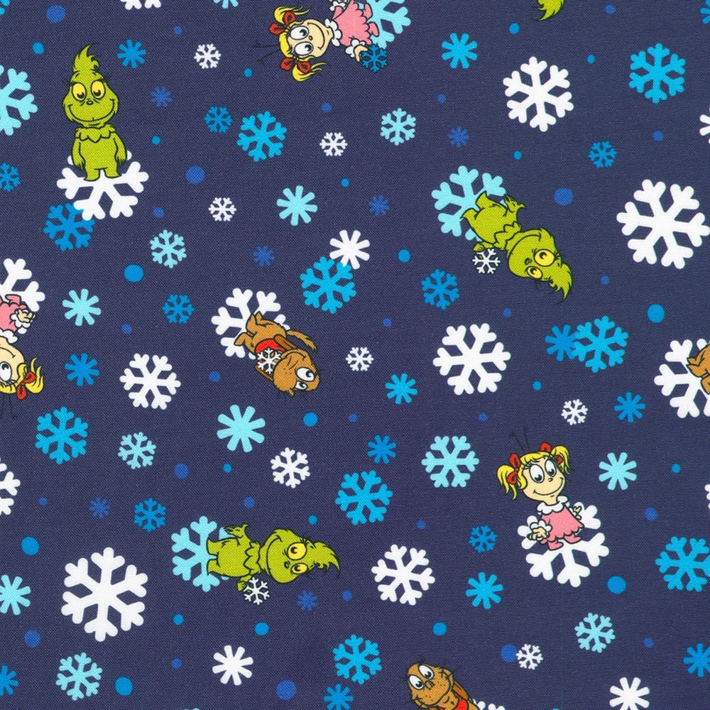 Little Grinch Characters Snowflake Navy Blue Dr Seuss Enterprises Robert Kaufman Cotton Fabric RK-ADED-23875-4 | US Fabric Shop