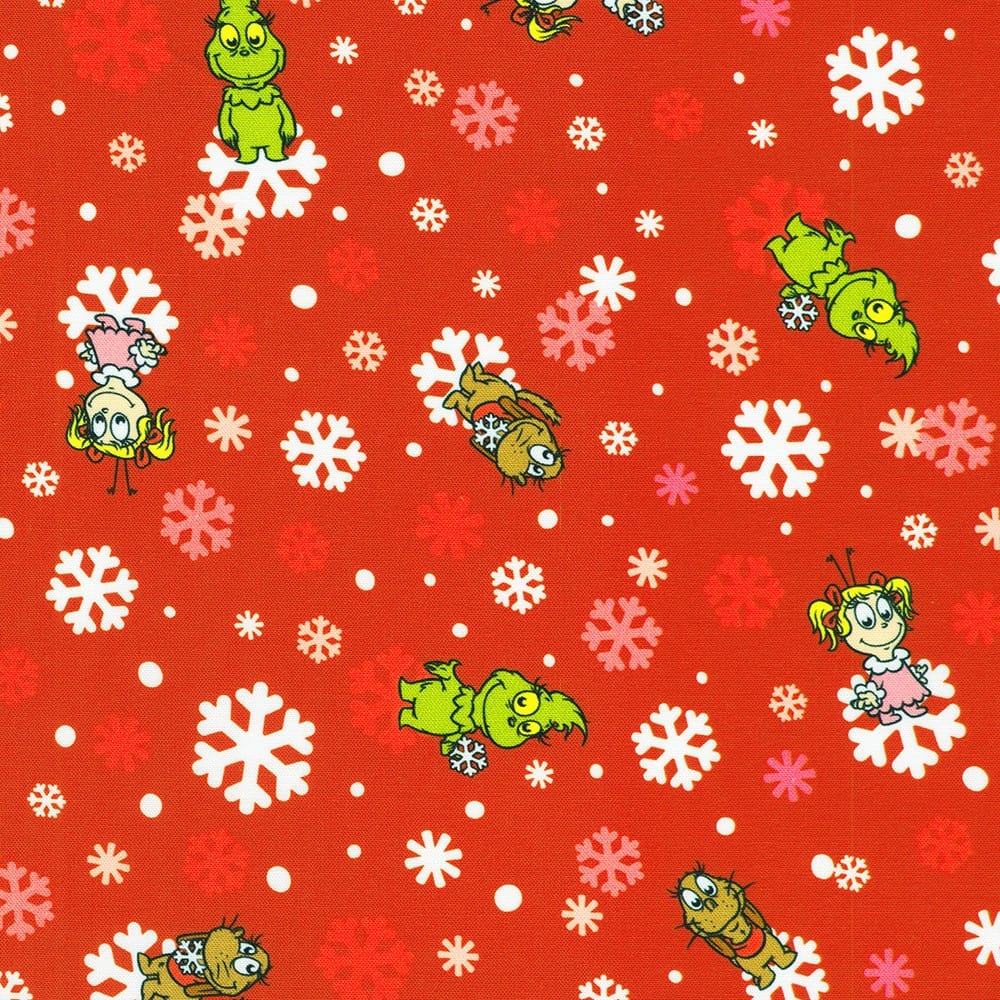 Little Grinch Characters Snowflake Red Dr Seuss Enterprises Robert Kaufman Cotton Fabric RK-ADED-23875-3 | US Fabric Shop