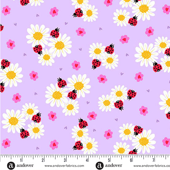 Little Ladies Petal Paradise Ladybugs Lilac Purple Tami Jones Andover Fabrics Cotton Fabric AF-A-10502-P