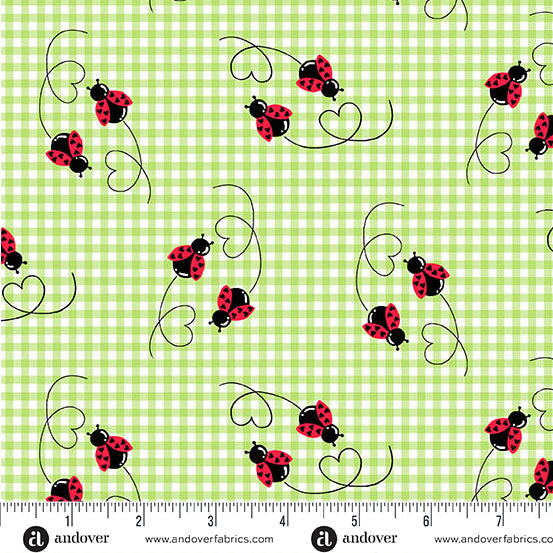 Little Ladies Twin Treasures Ladybugs Fern Green Tami Jones Andover Fabrics Cotton Fabric AF-A-10503-G