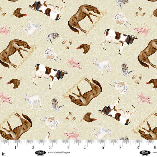 Little Seedlings Farm Barn Animals Ecru Moque Lee Studio Blank Quilting Cotton Fabric BQ-4385-44