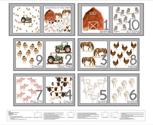 Little Seedlings Farm Counting Block Panel 36" White Moque Lee Studio Blank Quilting Cotton Fabric BQ-4390P-01
