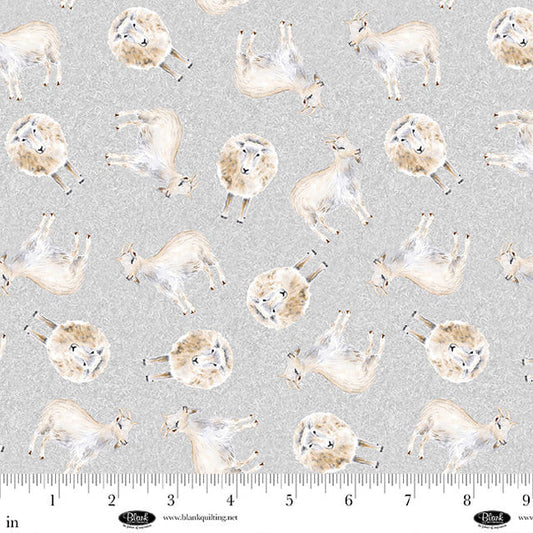 Little Seedlings Farm Sheep Light Grey Moque Lee Studio Blank Quilting Cotton Fabric BQ-4383-90