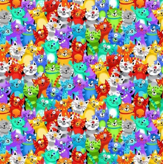 Live Love Meow Packed Rainbow Cats Multi Gail Cadden Timeless Treasures Cotton Fabric TT-GAIL-CD3336-MULTI
