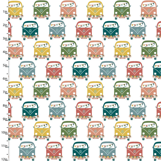 Live your Adventure Peace Love Travel White Louise Allen 3 Wishes Cotton Fabric