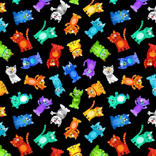 Live Love Meow Tossed Rainbow Cats Brite Timeless Treasures Cotton Fabric TT-GAIL-CD3338-BRITE