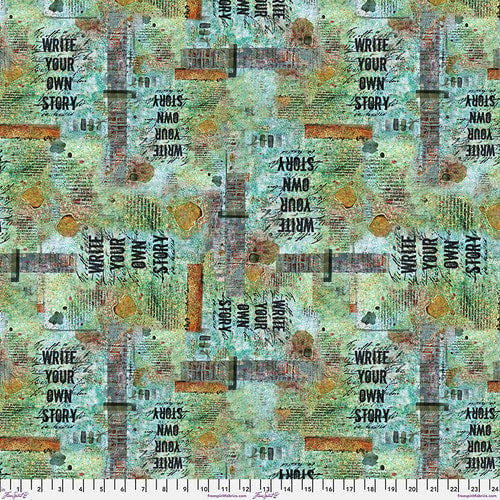 Live Out Loud Your Own Story Seafoam Green Seth Apter Free Spirit Cotton Fabric FS-PWSE015.SEAFOAM