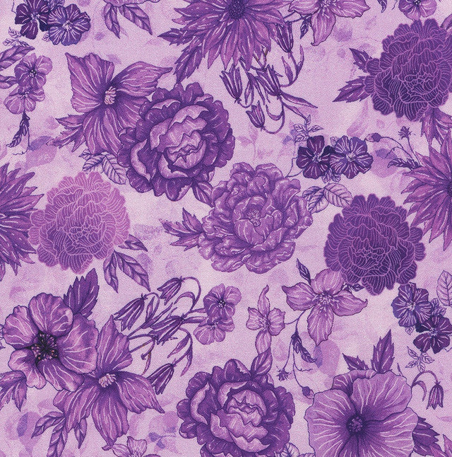 Living Color Floral Toile Purple Chong‑A Hwang Timeless Treasures Cotton Fabric TT-CD4054-PURPLE