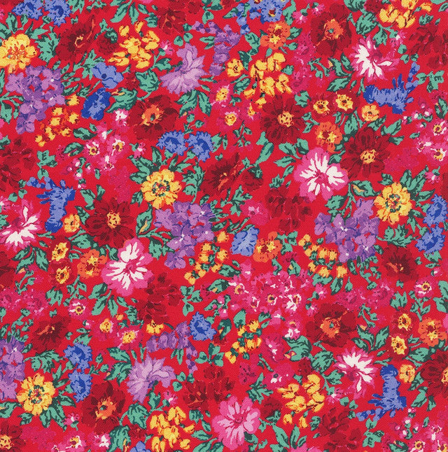 Living Color Folk Art Floral Red Chong‑A Hwang Timeless Treasures Cotton Fabric TT-CD4056-RED