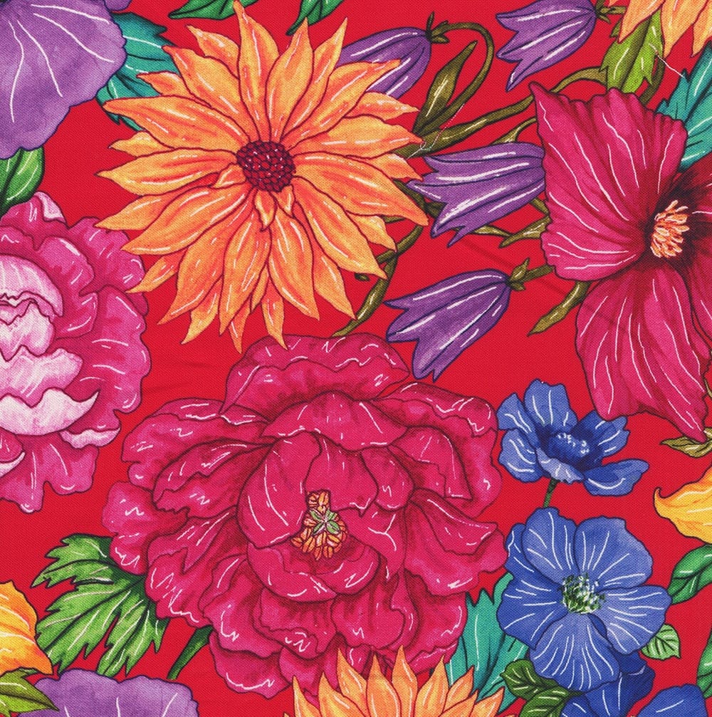 Living Color Large Hacienda Floral Packed Red Chong‑A Hwang Timeless Treasures Cotton Fabric TT-CD4051-RED | US Fabric Shop