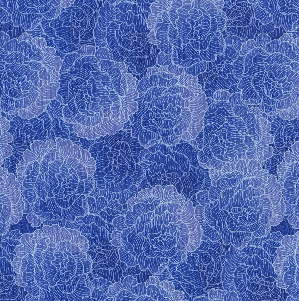 Living Color Packed Tonal Flowers Blue Chong‑A Hwang Timeless Treasures Cotton Fabric TT-CD4055-BLUE | US Fabric Shop