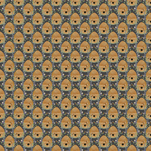 Locally Grown Bee Hives Charcoal Beth Albert 3 Wishes Cotton Fabric