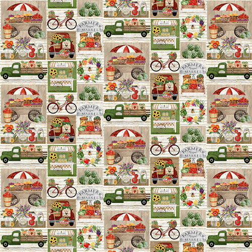 Locally Grown Market Patch Multi Beth Albert 3 Wishes Cotton Fabric 3W-20196-Multi