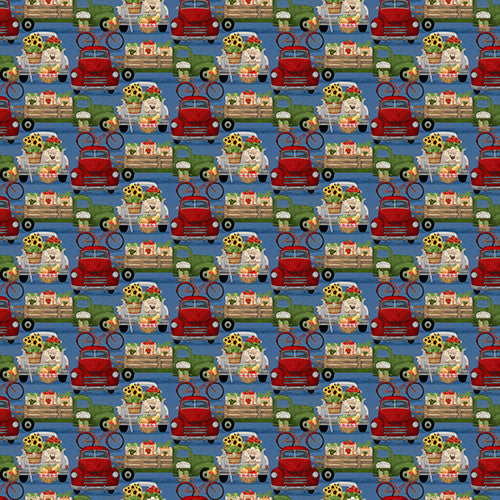 Locally Grown Veggie Delivery Blue Beth Albert 3 Wishes Cotton Fabric 3W-20197-Blue