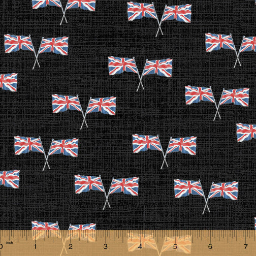 London Union Jacks United Kingdom Flags black Whistler Studios Windham Cotton Fabric WF-52347-5
