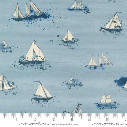 Longshore Marines Boats Day Light Blue Janet Clare Moda 100% Cotton Fabric