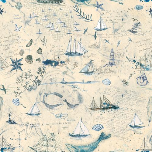 Longshore Passport Landscape Nature Collage Flag Natural Janet Clare Moda 100% Cotton Fabric