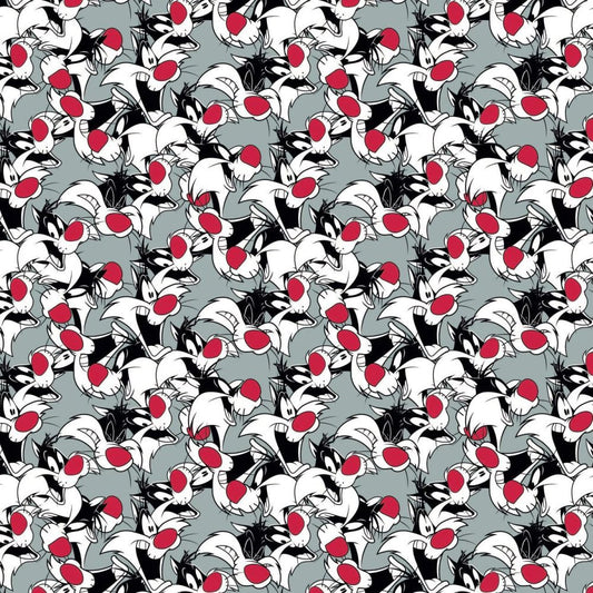 Looney Tunes Sylvester Expressions Gray Camelot Cotton Fabric