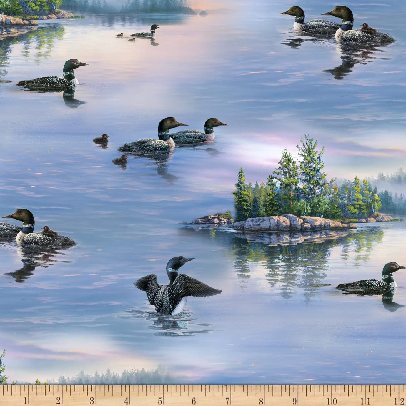 (SOLD PER BOLT) Loons Lake Scenic Blue Elizabeth's Studio Cotton Fabric ES-8910 Blue-FB