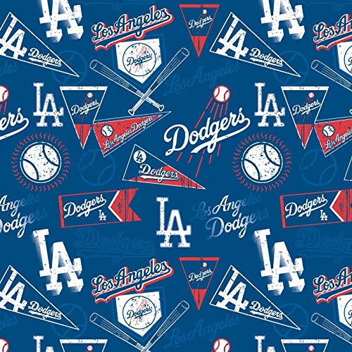 Los Angeles Dodgers MLB Baseball LA Retro Flags 58" Fabric Traditions Cotton Fabric MLB-14418B