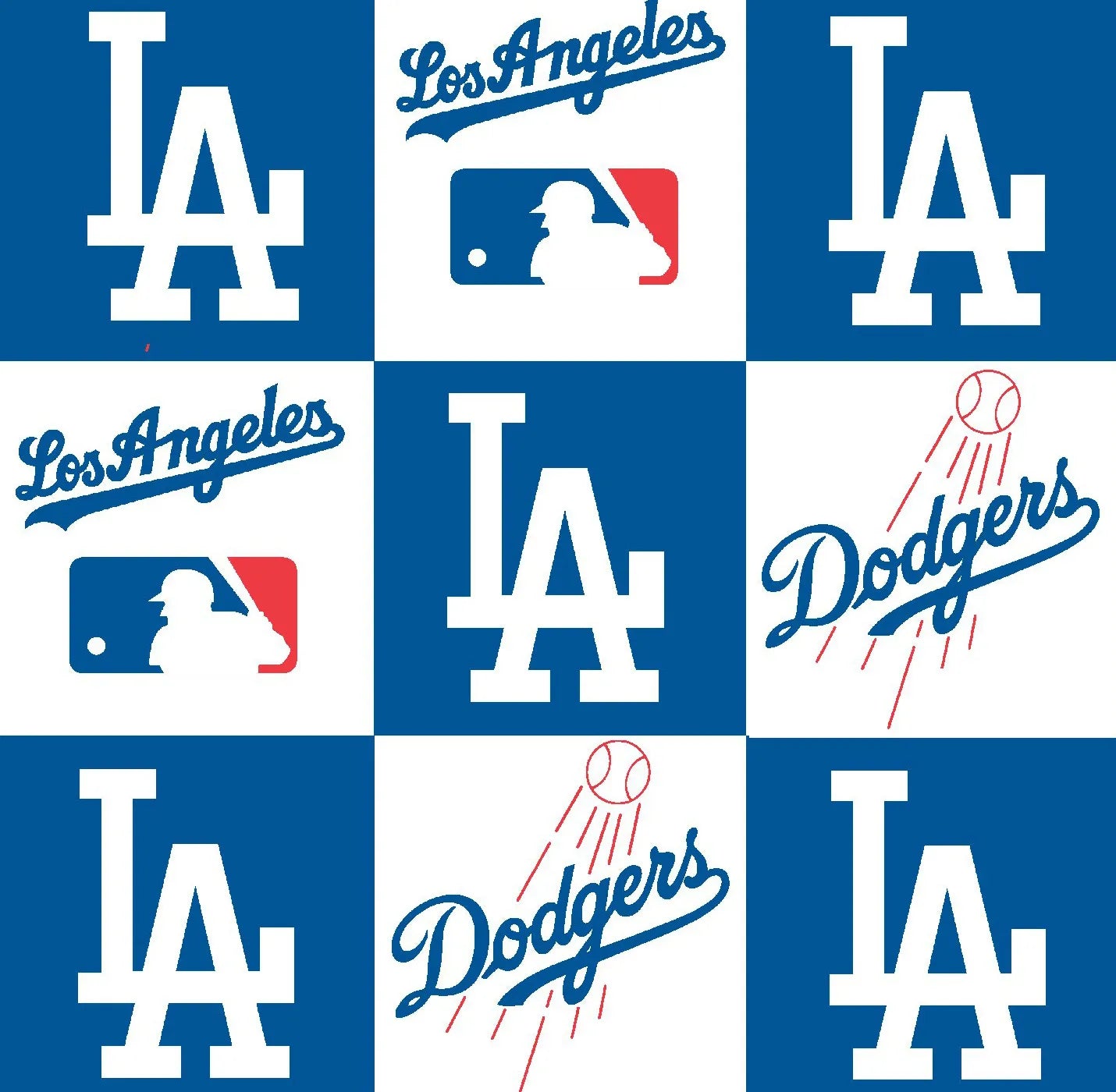 Los Angeles Dodgers MLB Baseball Squares Blue Fabric Traditions Polyester FLEECE Fabric MLB-6691-B