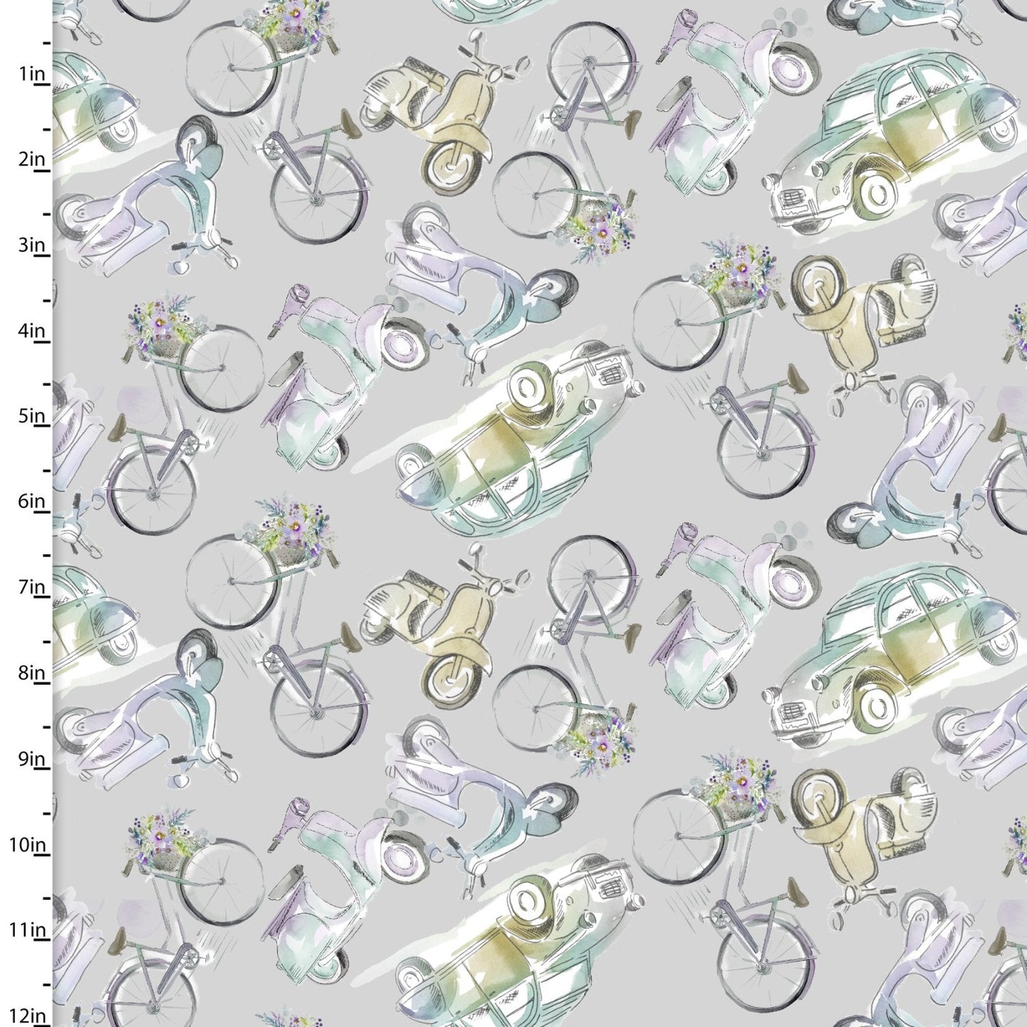 Lost in Paris La Voiture Gray Scott Barnes 3 Wishes Cotton Fabric 3W-23703-GRY