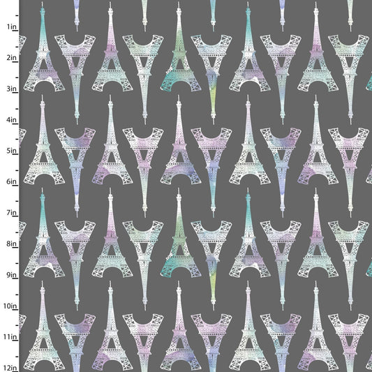 Lost in Paris The Iron Lady Charcoal Scott Barnes 3 Wishes Cotton Fabric 3W-23701-CHR