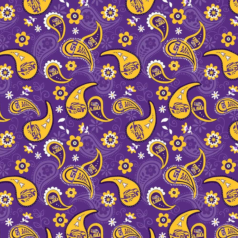 Louisiana State University LSU Tigers NCAA College New Bandana Paisley Sykel Cotton Fabric LSU-1200
