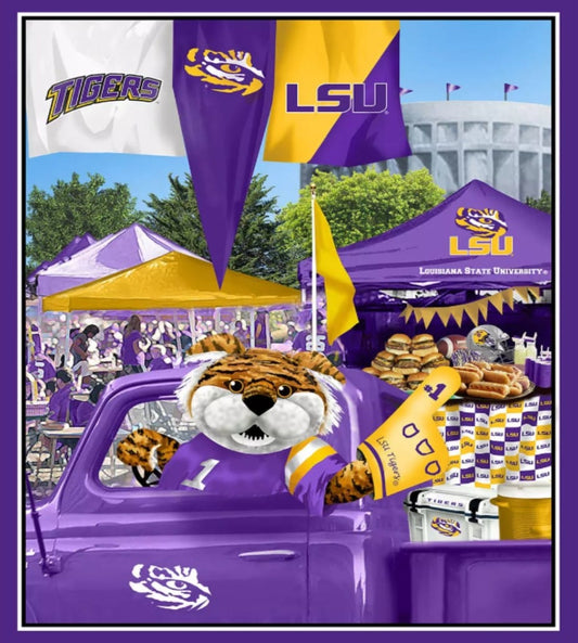 Louisiana State University NCAA College Tailgate Panel 36" Sykel Cotton Fabric LSU-1157