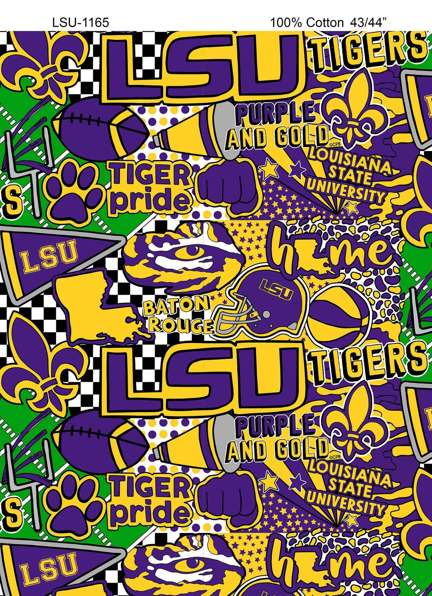 Louisiana State University LSU Tigers NCAA College Pop Art Sykel Cotton Fabric LSU-1165